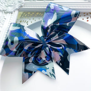 BLUE CAMO faux leather MOXIE cheer bow