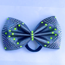 Load image into Gallery viewer, CHARCOAL GREY Jumbo MUSE Tailless Cheer Bow with Neon Rhinestone es