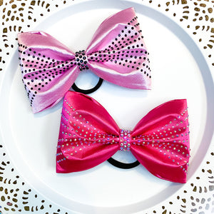 HOT PINK Satin Tailless MUSE Bow with Rhinestones