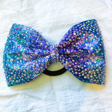 Load image into Gallery viewer, PURPLE/TURQUOISE Glitter Print Jumbo MUSE Tailless Cheer Bow