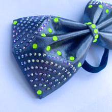 Load image into Gallery viewer, CHARCOAL GREY Jumbo MUSE Tailless Cheer Bow with Neon Rhinestone es