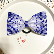 Load image into Gallery viewer, WHITE Jumbo MUSE Tailless Cheer Bow with blue stones