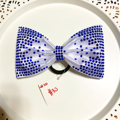 WHITE Jumbo MUSE Tailless Cheer Bow with blue stones