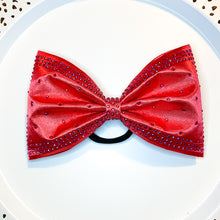 Load image into Gallery viewer, RED Jumbo MUSE Tailless Cheer Bow Framed in Red AB Rhinestones