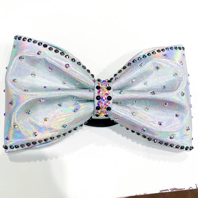 IRIDESCENT SILVER Sewn MUSE Tailless Cheer Bow