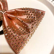 Load image into Gallery viewer, ROSE GOLD Jumbo MUSE Tailless Cheer Bow with champagne stones