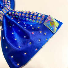 Load image into Gallery viewer, ROYAL BLUE Jumbo MUSE Tailless Cheer Bow with big square crystals