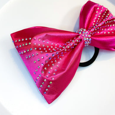 HOT PINK Satin Tailless MUSE Bow with Rhinestones