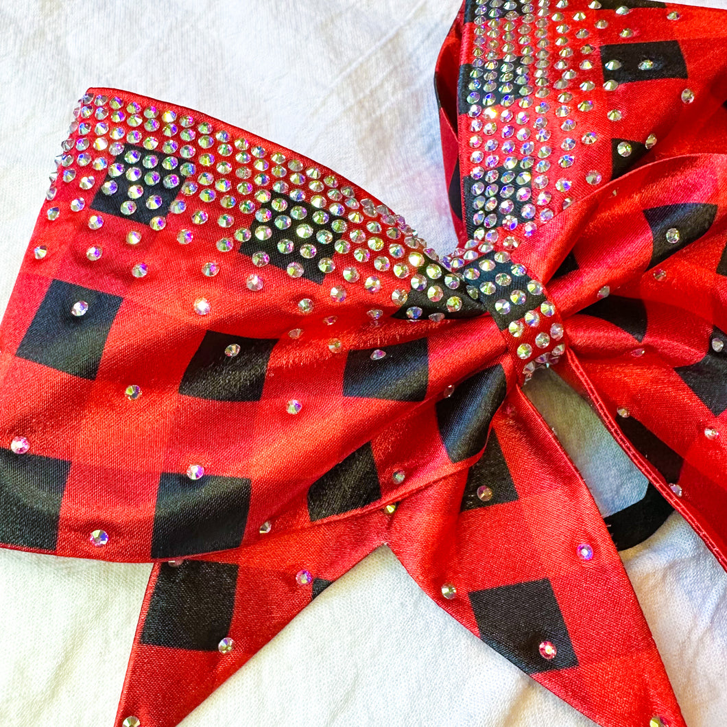 RED Buffalo Plaid Sewn MOXIE Cheer Bow