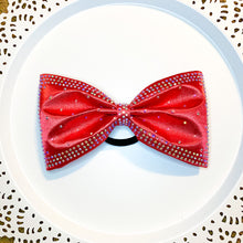 Load image into Gallery viewer, RED Jumbo MUSE Tailless Cheer Bow Framed in Rhinestones