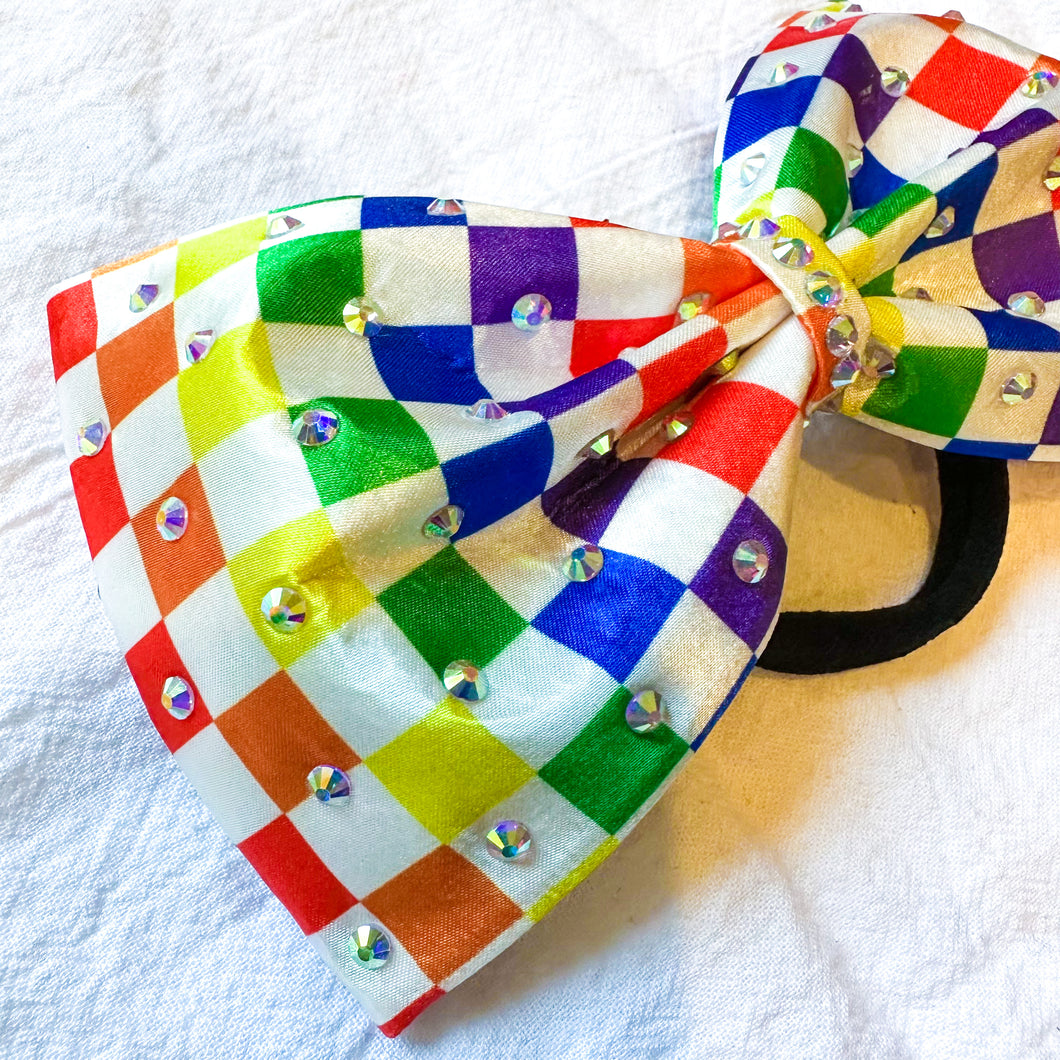 RAINBOW Checkerboard Print Jumbo MUSE Tailless Cheer Bow