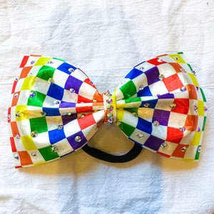 RAINBOW Checkerboard Print Jumbo MUSE Tailless Cheer Bow