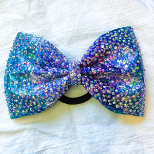 PURPLE/TURQUOISE Glitter Print Jumbo MUSE Tailless Cheer Bow