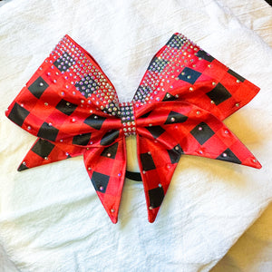 RED Buffalo Plaid Sewn MOXIE Cheer Bow