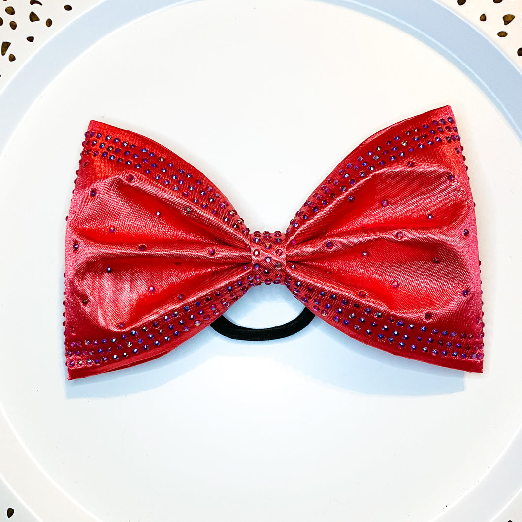 RED Jumbo MUSE Tailless Cheer Bow Framed in Red AB Rhinestones