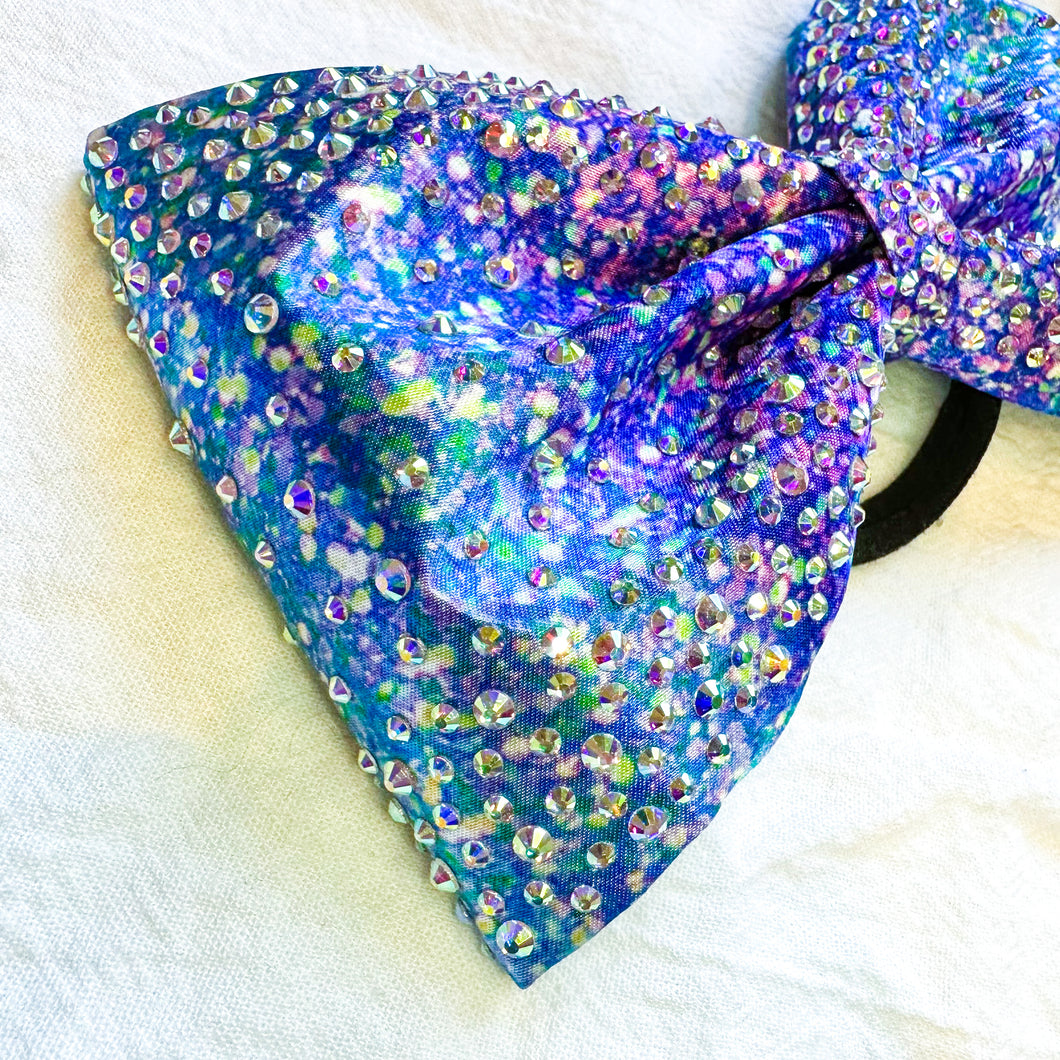 PURPLE/TURQUOISE Glitter Print Jumbo MUSE Tailless Cheer Bow