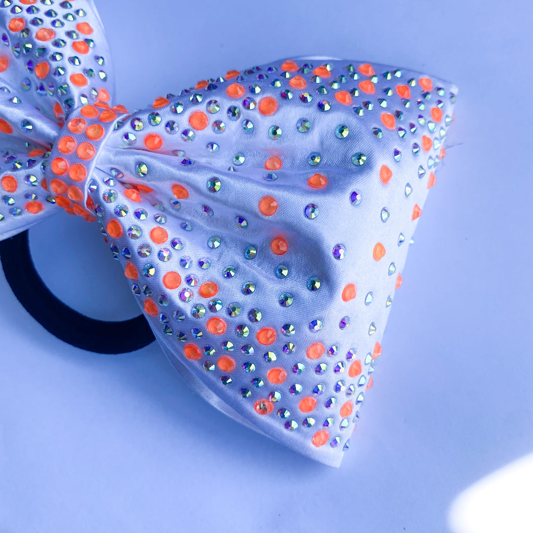 WHITE Jumbo MUSE Tailless Cheer Bow with Neon Rhinestone es