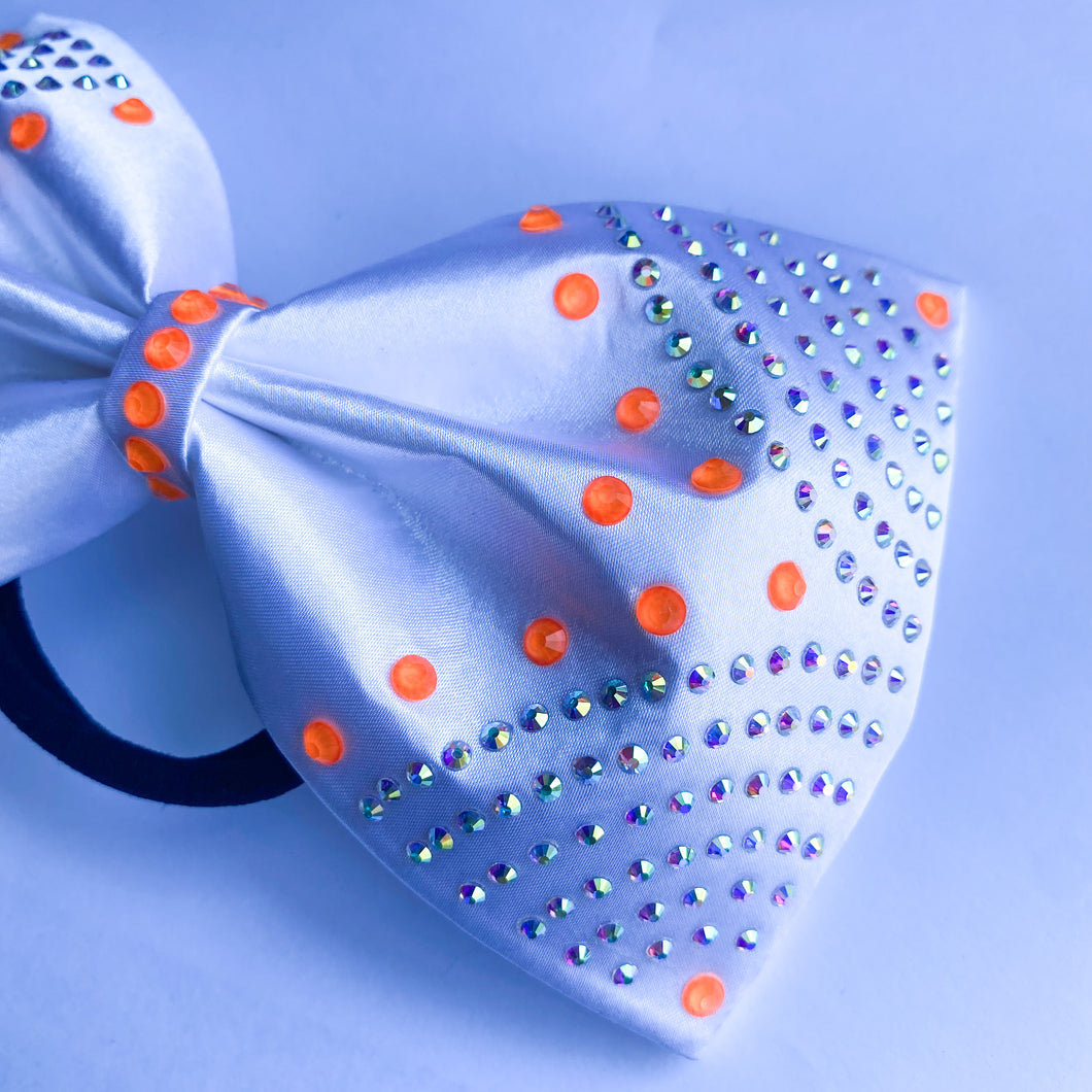 WHITE Jumbo MUSE Tailless Cheer Bow with Neon Rhinestone es